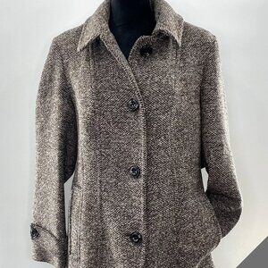 London Fog Brown Tweed Wool Blend Peacoat Mid Length Button Up Sz. XL